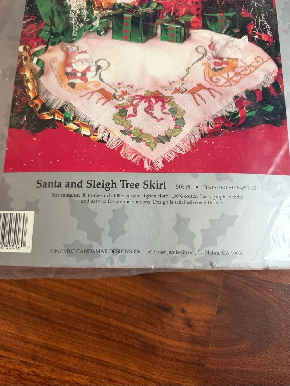 Vintage NEW Holiday Afghan Cloth - White and Red Tree Skirt-Cross Stitch Craft